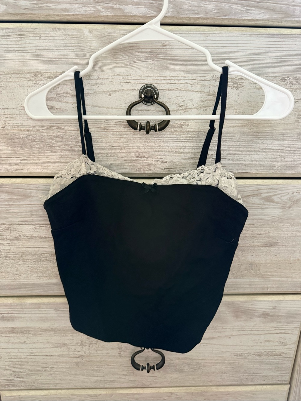 Lace-Trim Black Cami Top with Ivory Lace